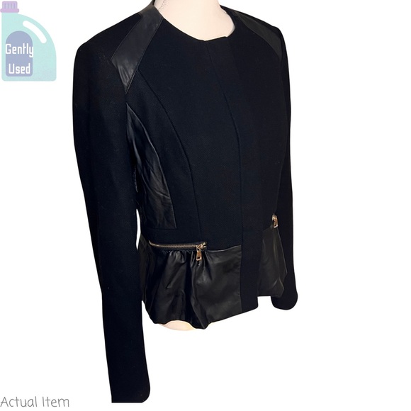 Zara Leather and Wool Peplum Skirted Black Jacket Size Large - Picture 4 of 8